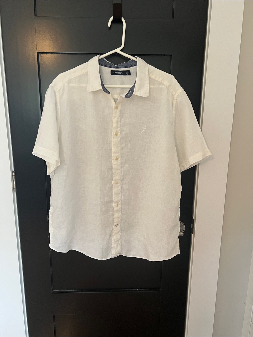 Nautica Men's White Short-Sleeve Button-Down Linen Shirt